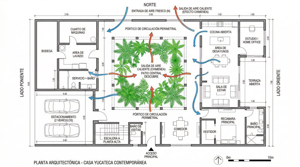 Diseño 1: La casa con patio central (el clásico yucateco reinventado)
