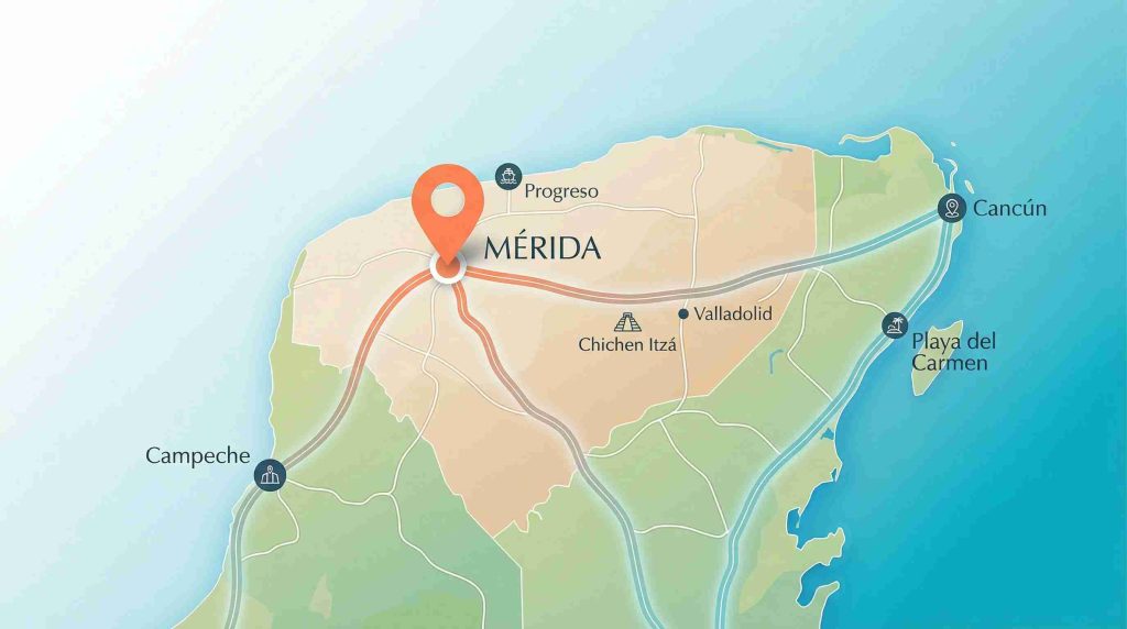 La ubicación de Mérida en la península de Yucatán la convierte en un punto estratégico.
