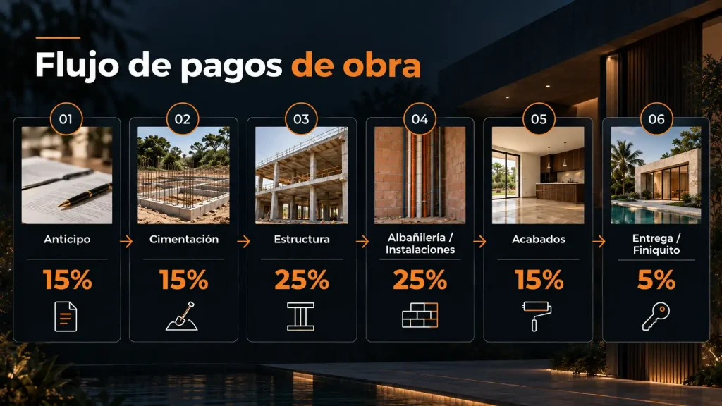 Esquema de fases y porcentajes de ministración en obra residencial