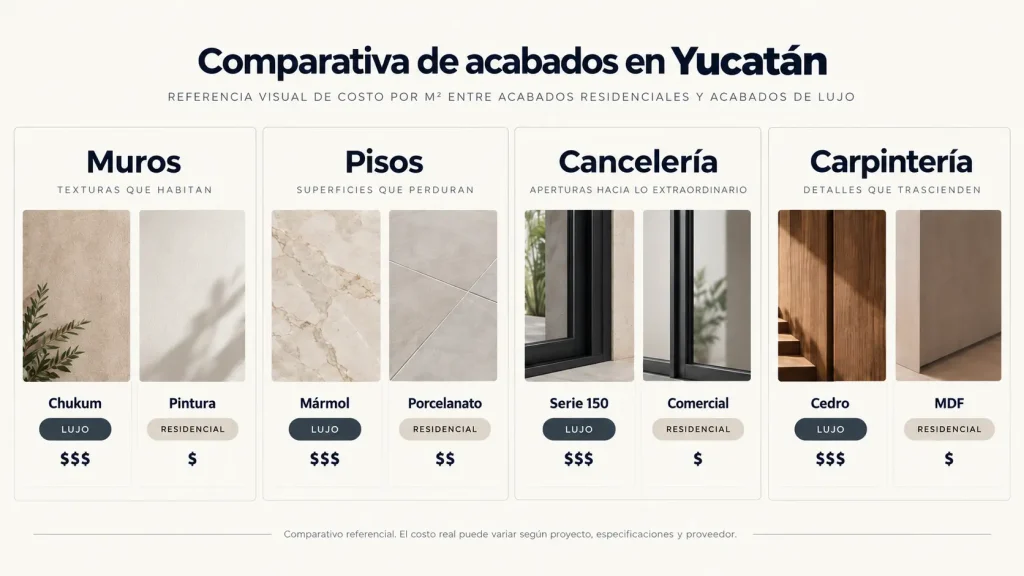 Desglose Comparativo de Materiales: Estándar vs. Lujo en Yucatán